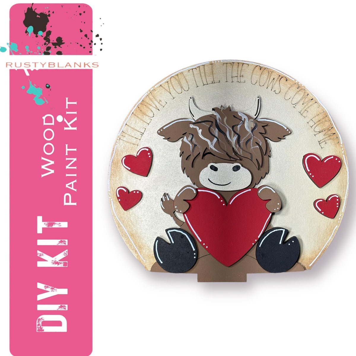 Highland Cow Valentines Insert for Snow Globe DIY Interchangeable Decor, Wood Paint Kit, Interchangealbe Snow Globe - RusticFarmhouseDecor