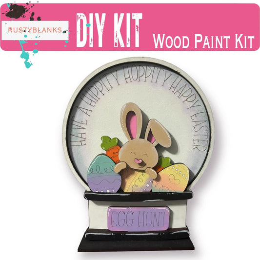Hippity Hoppity Easter Bunny Insert for Snow Globe DIY Interchangeable Decor, Wood Paint Kit, Interchangealbe Snow Globe - RusticFarmhouseDecor