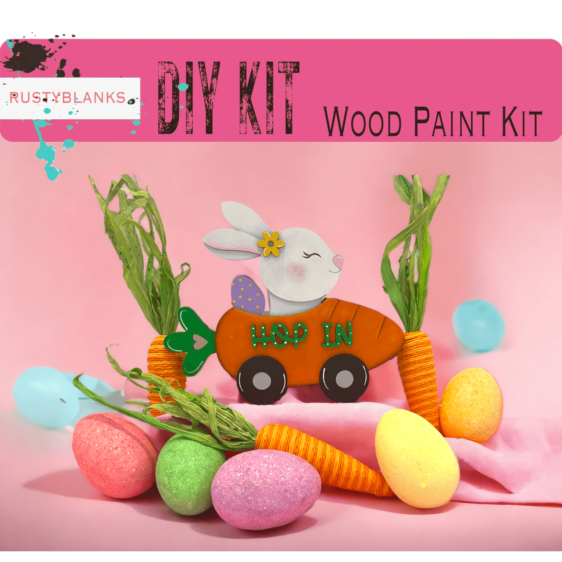 Hop In Easter Bunny Double-sided Car, DIY Craft Kit - RusticFarmhouseDecor