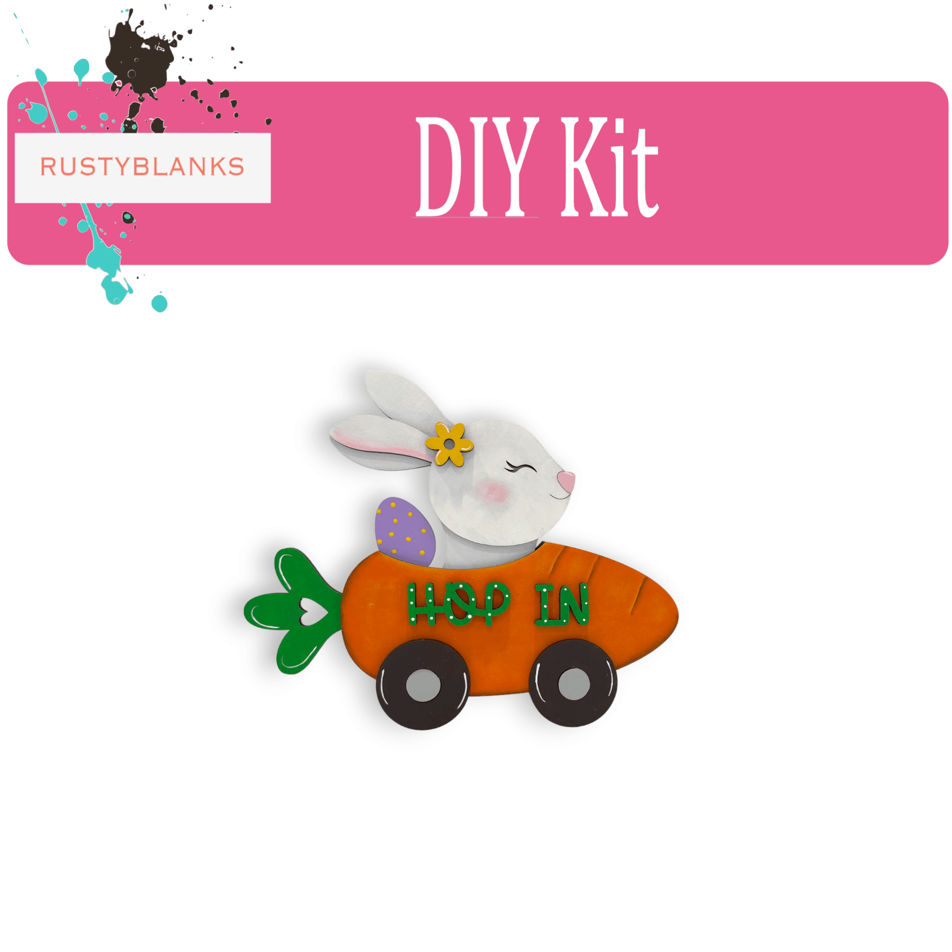 Hop In Easter Bunny Double-sided Car, DIY Craft Kit - RusticFarmhouseDecor