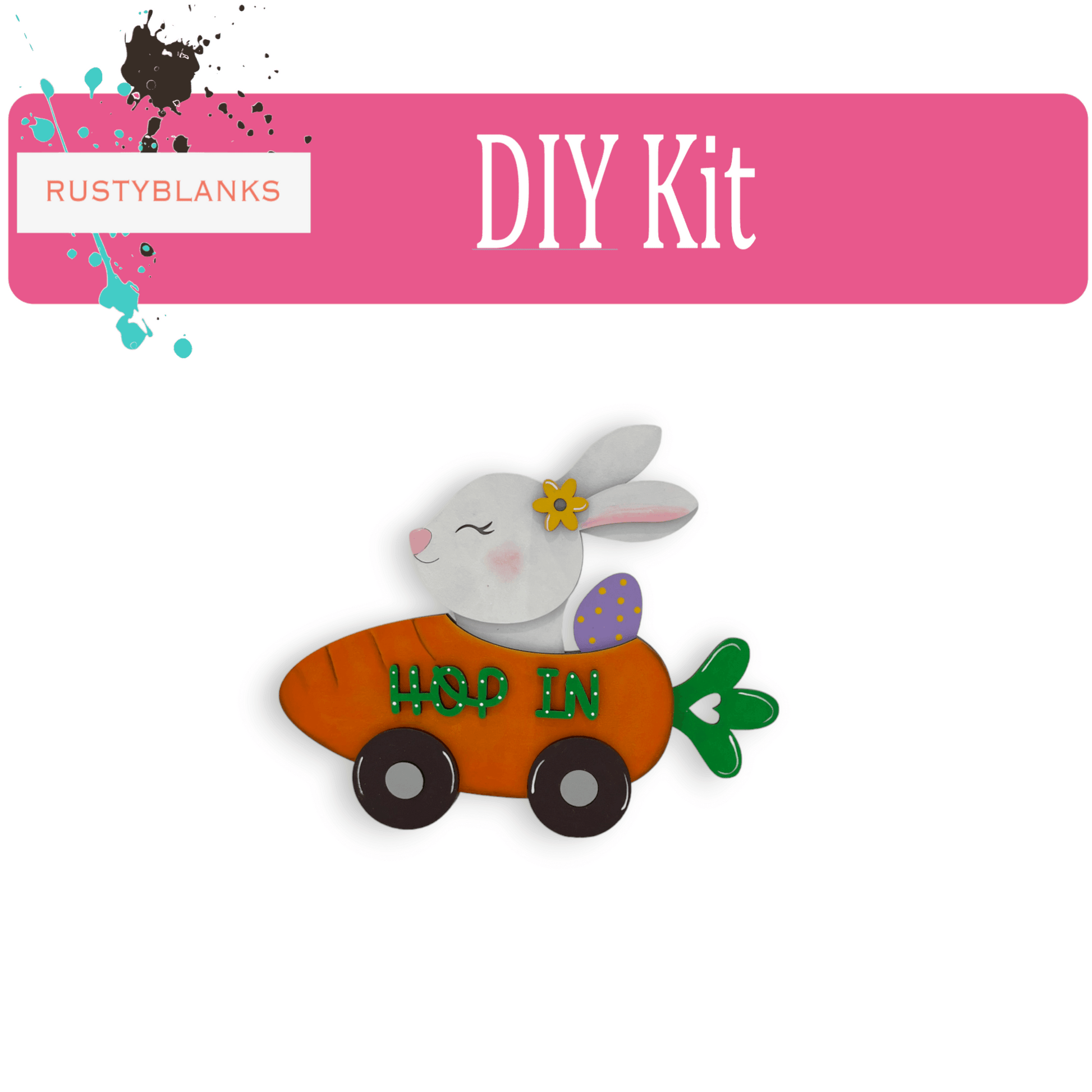 Hop In Easter Bunny Double-sided Car, DIY Craft Kit - RusticFarmhouseDecor