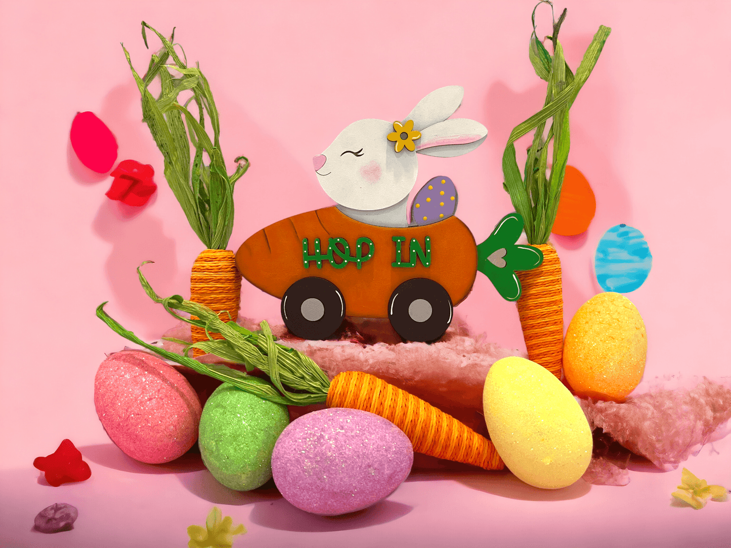 Hop In Easter Bunny Double-sided Car, DIY Craft Kit - RusticFarmhouseDecor