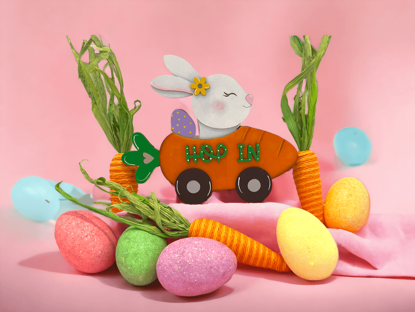 Hop In Easter Bunny Double-sided Car, DIY Craft Kit - RusticFarmhouseDecor