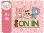 Hop on In Easter Door Hanger, Unfinished DIY Wood Kit, Blanks to Decorate Home Decor, DIY Easter Bunny Door Hanger - RusticFarmhouseDecor