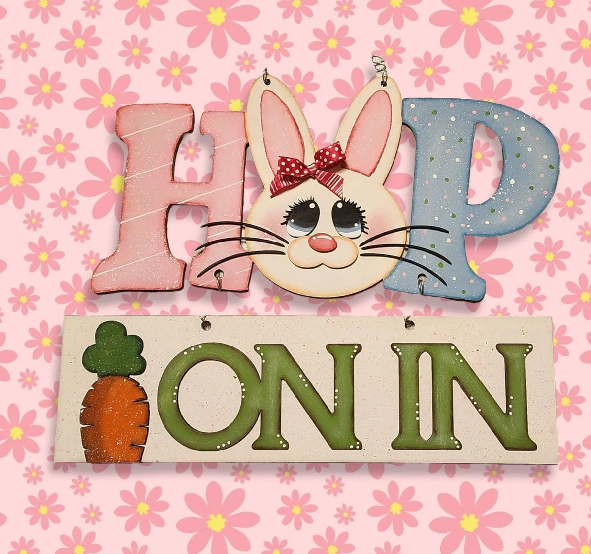 Hop on In Easter Door Hanger, Unfinished DIY Wood Kit, Blanks to Decorate Home Decor, DIY Easter Bunny Door Hanger - RusticFarmhouseDecor