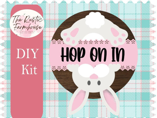 Hop on In Easter Door Hanger, Unfinished DIY Wood Kit, Blanks to Decorate Home Decor, Easter DIY Door Hanger - RusticFarmhouseDecor