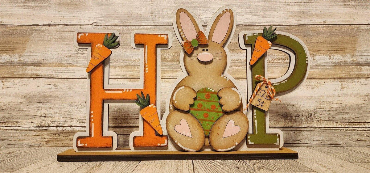 HOP Standing Bunny Shelf Sitter, 'DIY Easter Mantle Decor, Wood Blanks, Easter Decor - RusticFarmhouseDecor