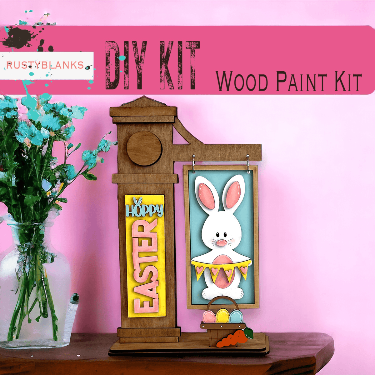 Hoppy Easter Insert for Mini Interchangeable Posts, Easter Day - RusticFarmhouseDecor