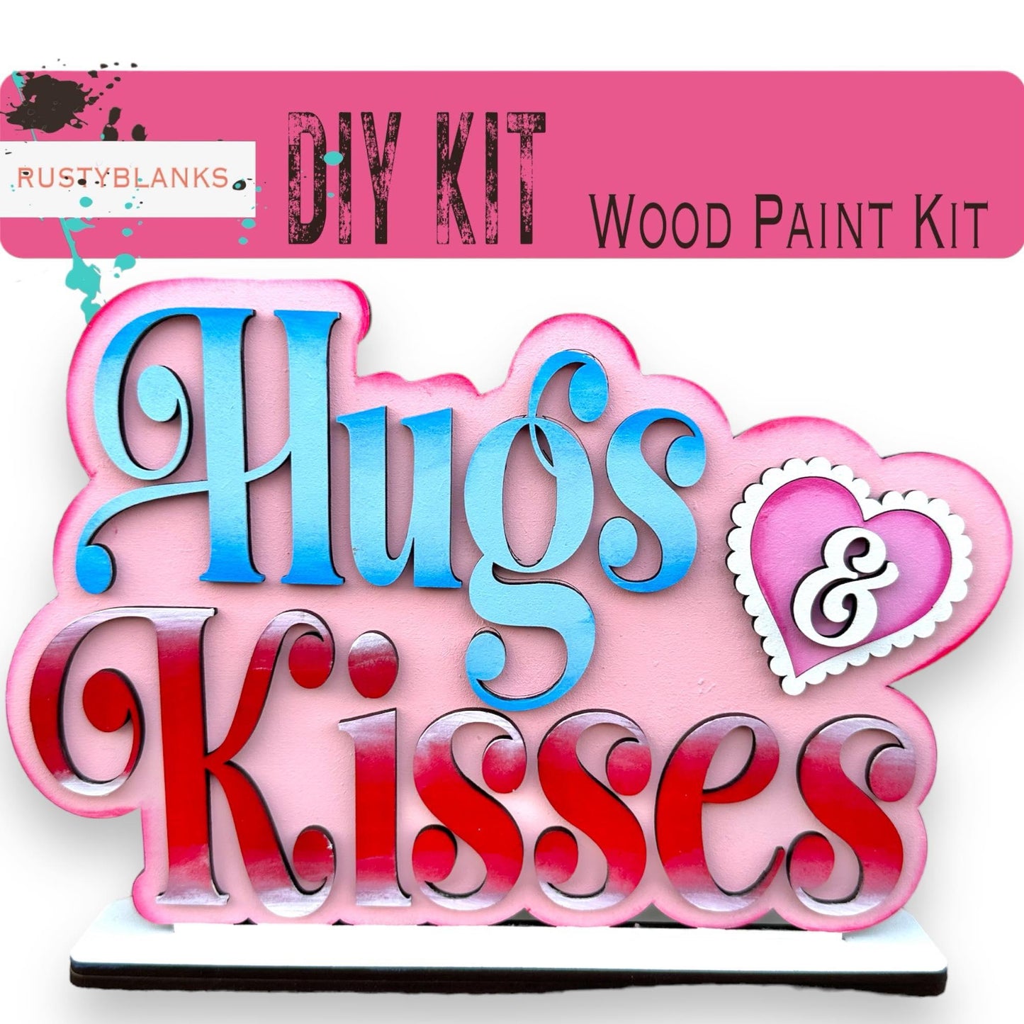 Hugs and Kisses Valentine's Shelf Sitter, Tiered Tray Decor - RusticFarmhouseDecor