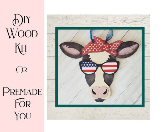 Independece Day Cow with Glasses Door Hanger - RusticFarmhouseDecor