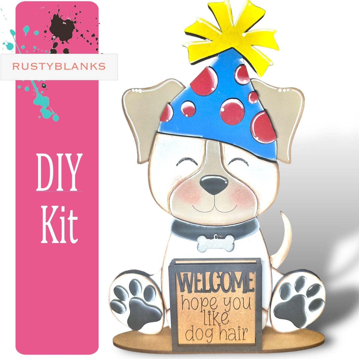 Interchangeable Dog with 13 Seasonal Hats, Insert and tile holder, Season DIY Decor - RusticFarmhouseDecor