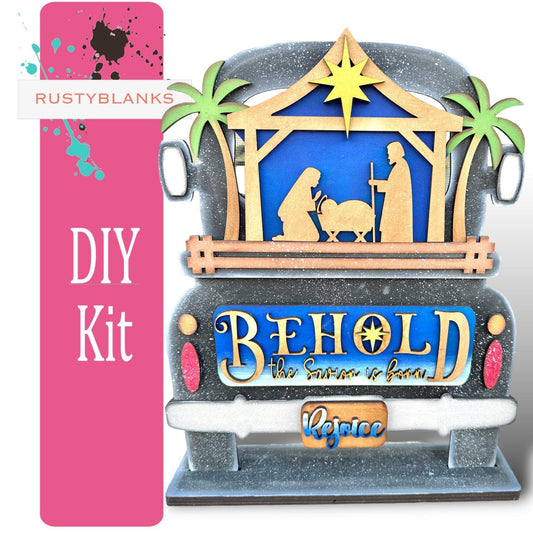Interchangeable Farmhouse Behold the Savior is Born Insert, DIY Truck Kit, Interchangeable Farmhouse Truck DIY Kit, Breadboard Insert - RusticFarmhouseDecor