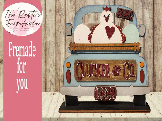 Interchangeable Farmhouse Chicken Insert, Clucker & Co. Seasonal Truck, Interchangeable Farmhouse Truck, Breadboard Insert - RusticFarmhouseDecor