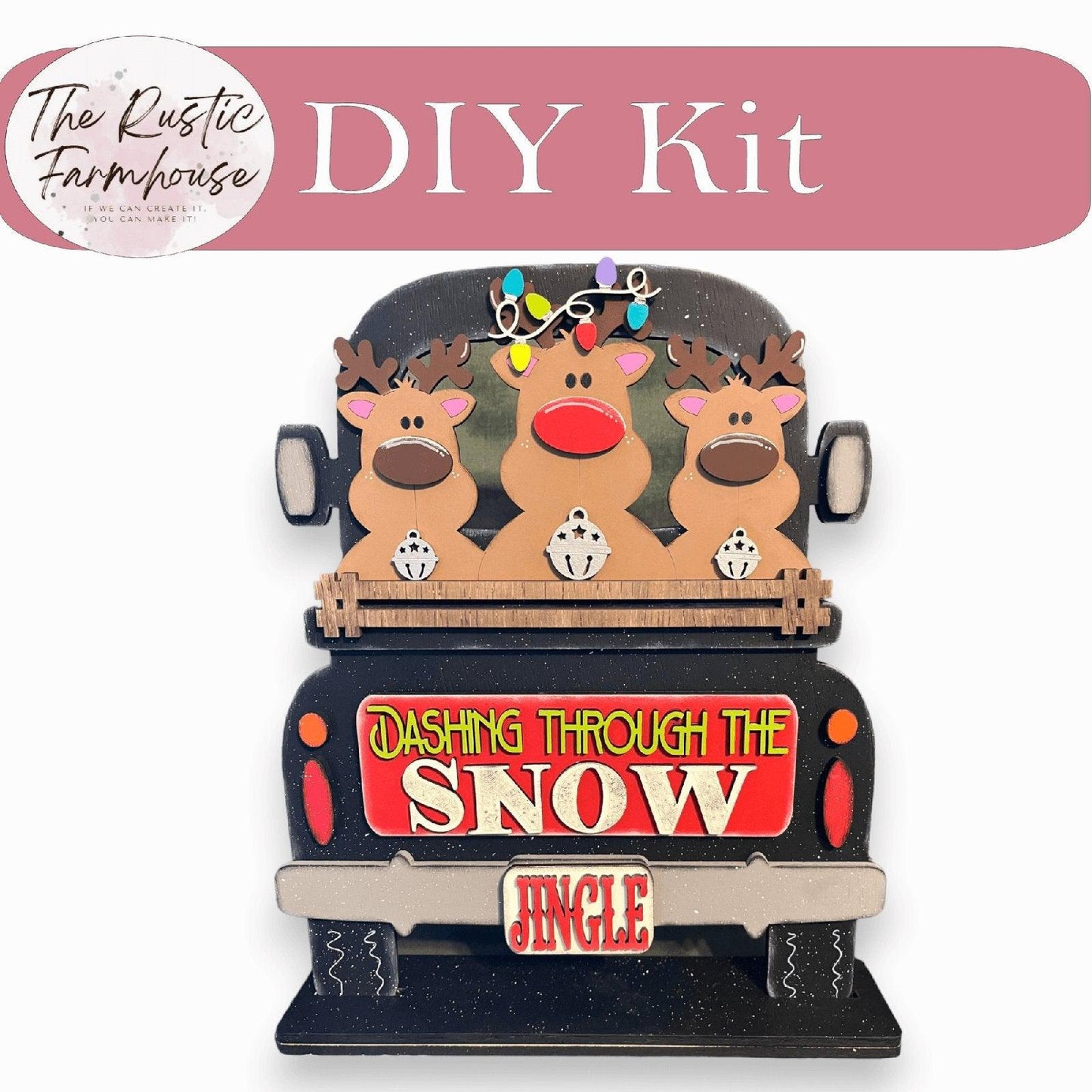 Interchangeable Farmhouse Dashing thru the Snow Insert, Seasonal Truck, DIY Truck Kit, Interchangeable Farmhouse Truck DIY Kit, Breadboard Insert - RusticFarmhouseDecor