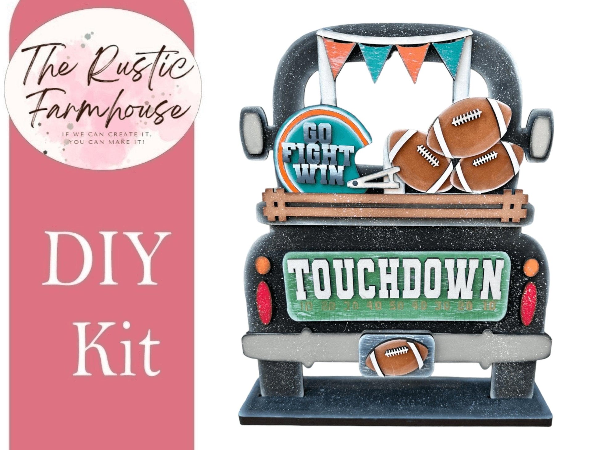 Interchangeable Farmhouse Football Truck Insert, Seasonal Truck, DIY Truck Kit, Interchangeable Farmhouse Truck DIY Kit, Breadboard Insert - RusticFarmhouseDecor