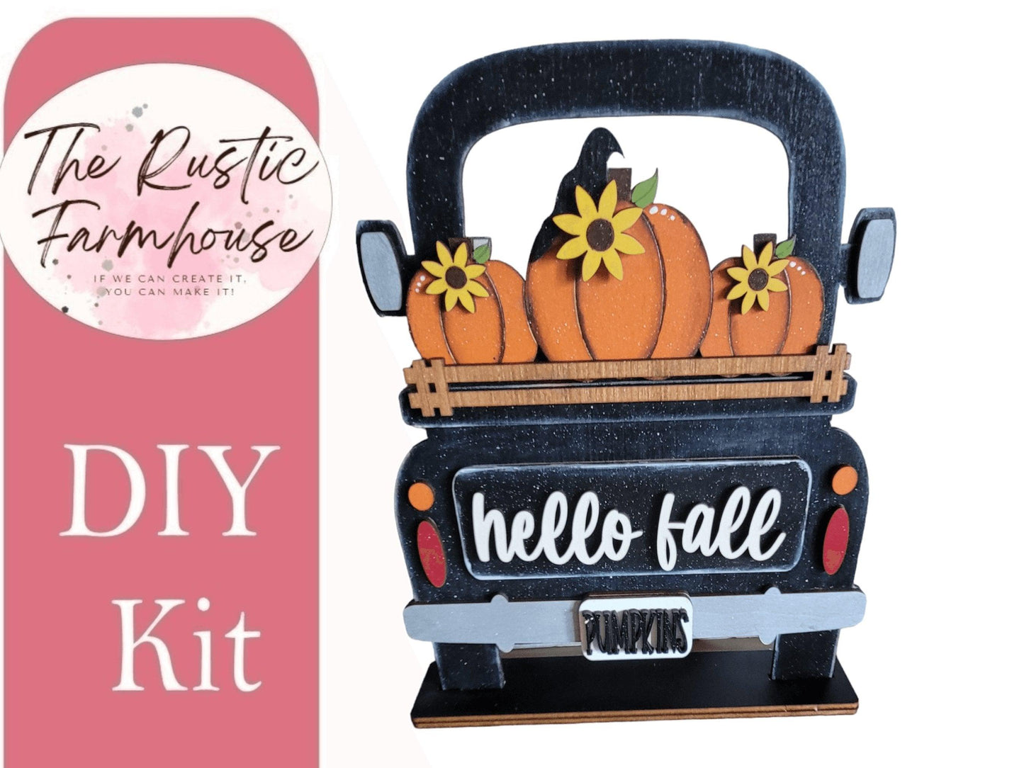 Interchangeable Farmhouse Hello Fall Insert, Seasonal Truck, DIY Truck Kit, Interchangeable Farmhouse Truck DIY Kit, Truck Insert - RusticFarmhouseDecor