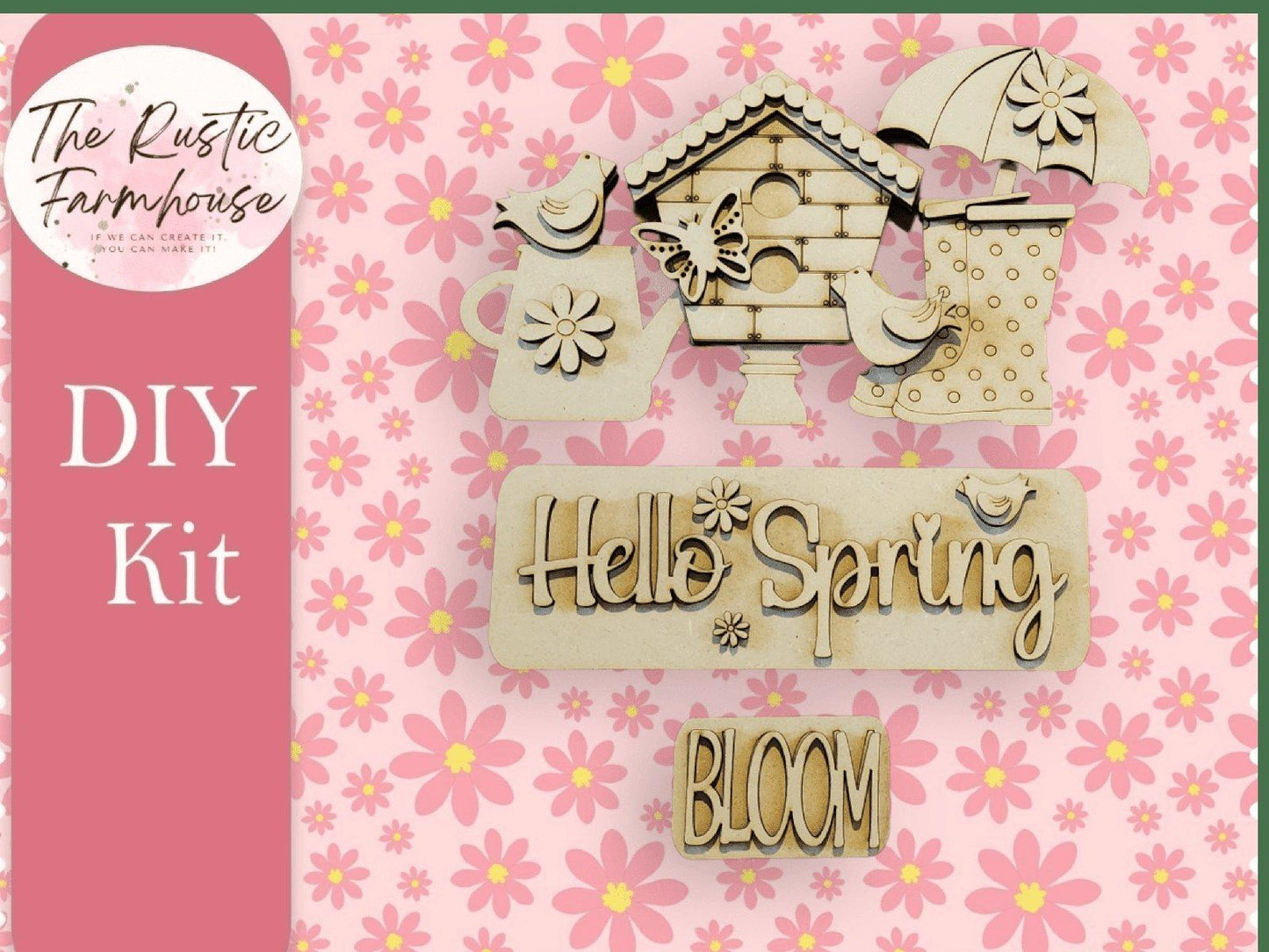 Interchangeable Farmhouse Hello Spring Insert, Seasonal Truck, DIY Truck Kit, Interchangeable Farmhouse Truck DIY Kit, Breadboard Insert - RusticFarmhouseDecor