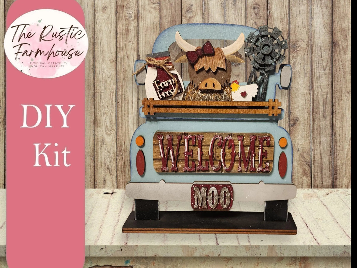 Interchangeable Farmhouse Highland Cow Insert, Seasonal Truck, DIY ...