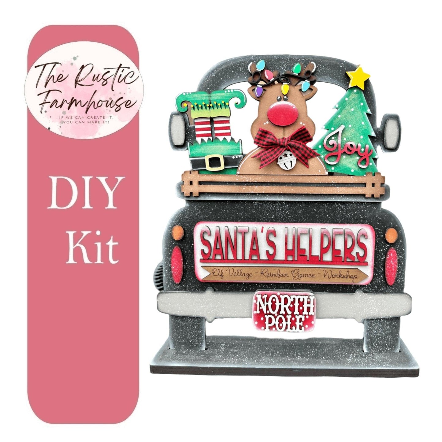 Interchangeable Farmhouse Santa's Helpers Insert, Seasonal Truck, DIY Truck Kit, Interchangeable Farmhouse Truck DIY Kit, Breadboard Insert - RusticFarmhouseDecor