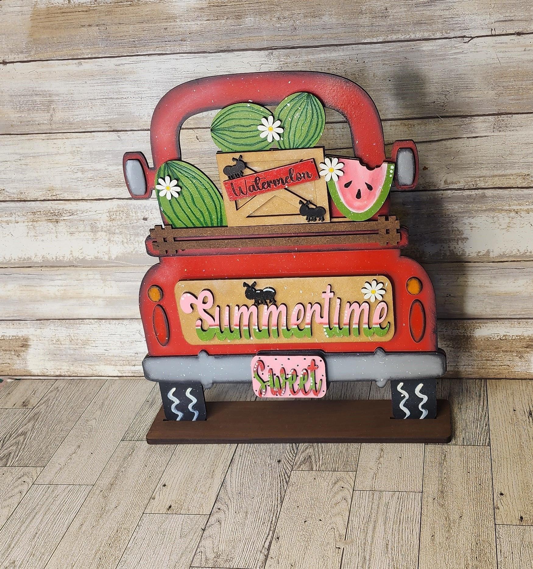 Interchangeable Farmhouse Summertime Watermelon Insert, Seasonal Truck, Interchangeable Farmhouse Truck DIY Kit, Breadboard Insert - RusticFarmhouseDecor