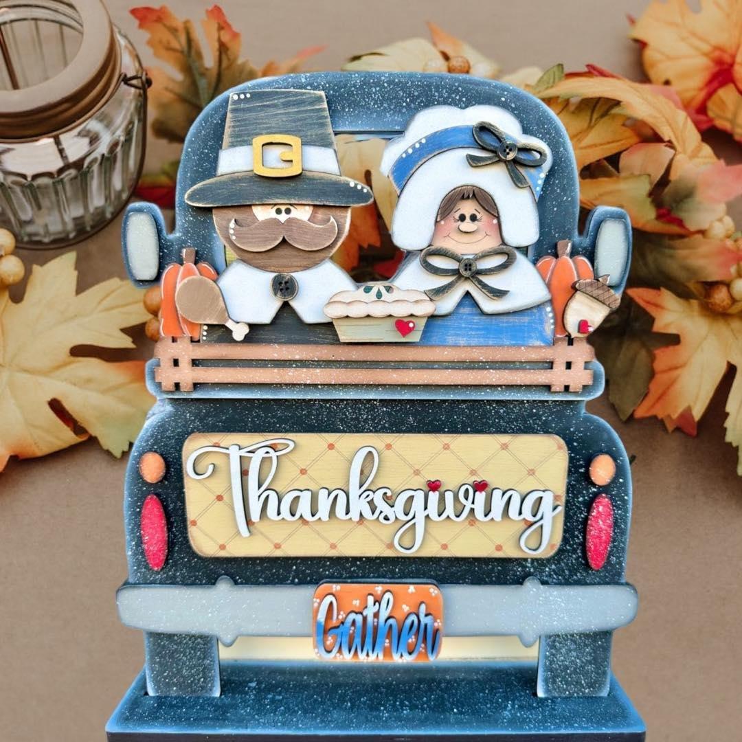 Interchangeable Farmhouse Thanksgiving Pilgrim Insert, Seasonal Truck, DIY Truck Kit, Interchangeable Farmhouse Truck DIY Kit, Breadboard Insert - RusticFarmhouseDecor