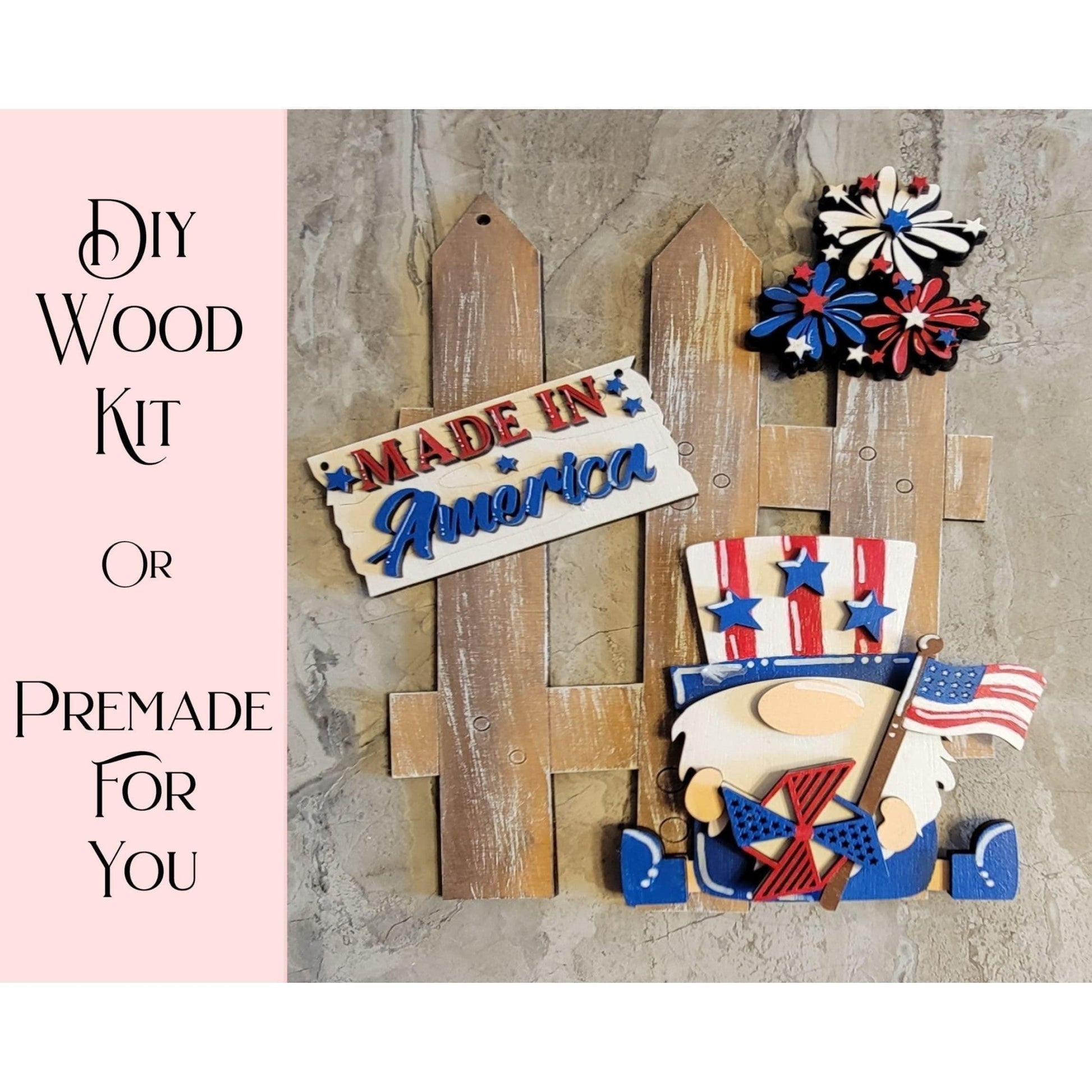 Interchangeable Fence Attachment Set - 4th of July Gnome - RusticFarmhouseDecor