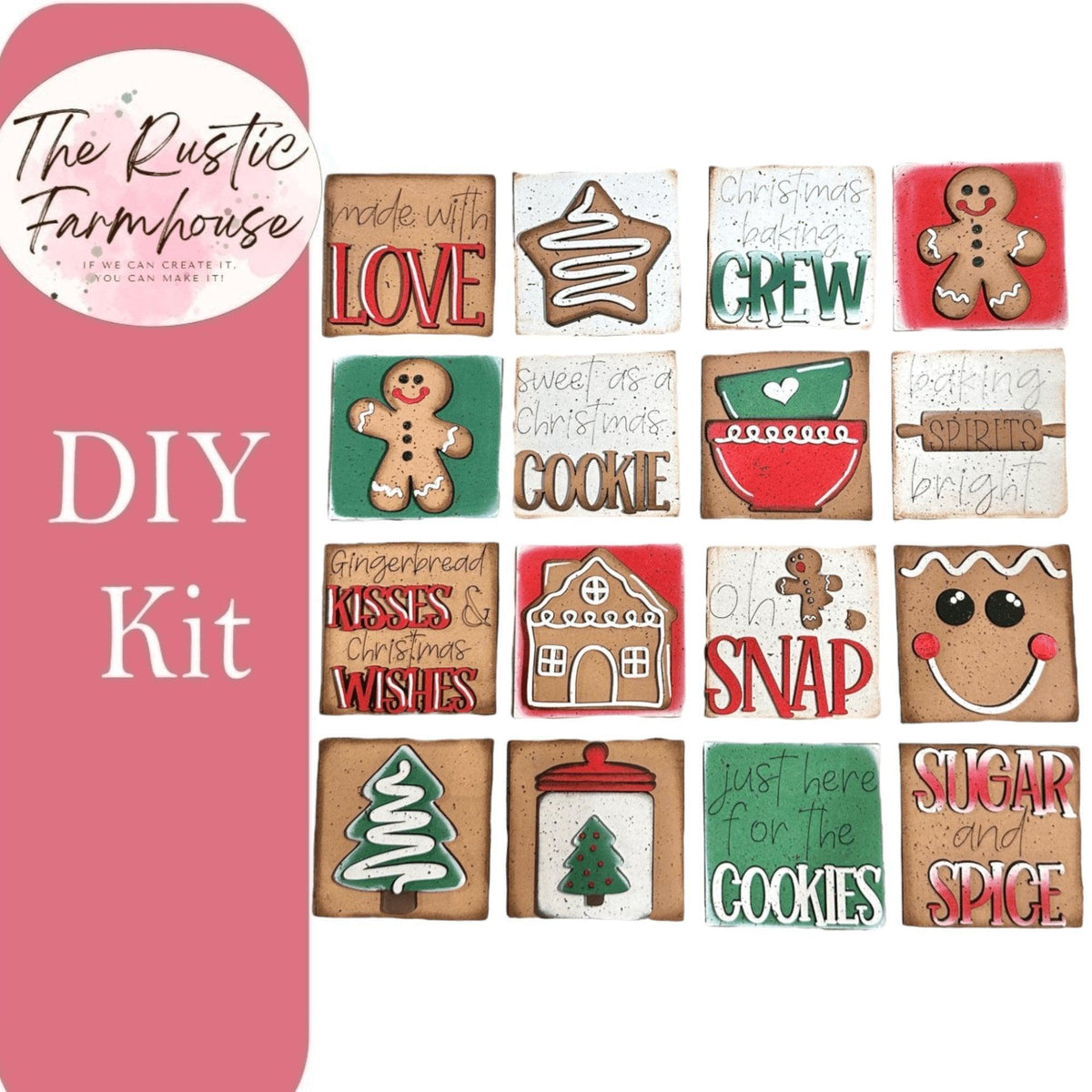 Interchangeable Gingerbread Christmas Mini Tiles DIY Kit - RusticFarmhouseDecor