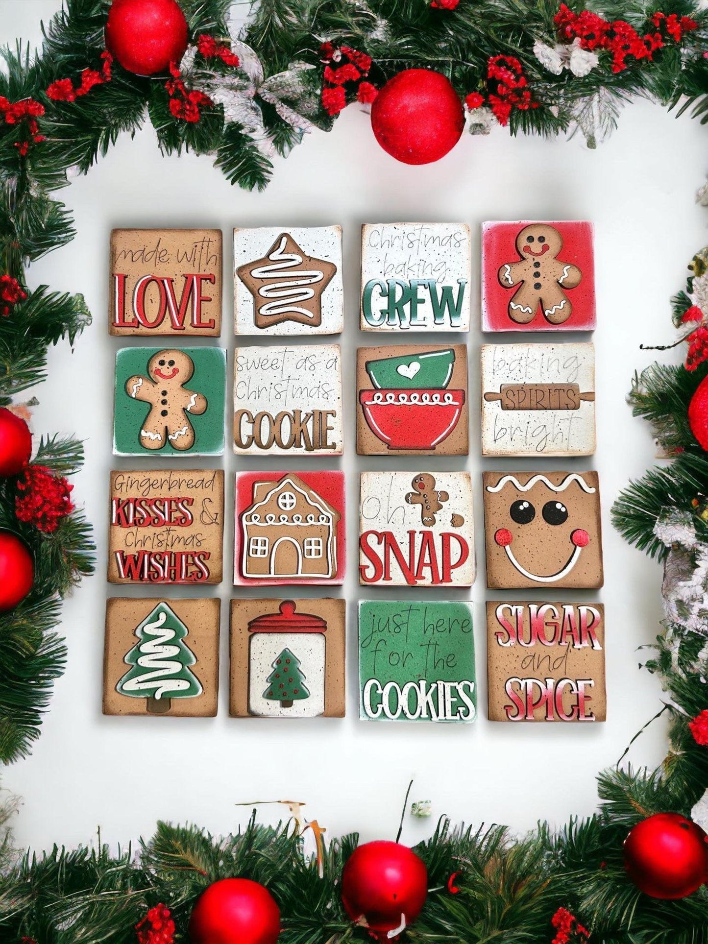 Interchangeable Gingerbread Christmas Mini Tiles DIY Kit - RusticFarmhouseDecor
