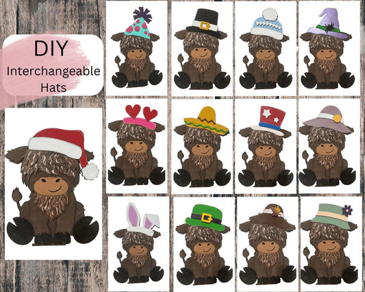 Interchangeable Hats for our Highland Cow Insert for our Interchangeable Fence or Post - RusticFarmhouseDecor