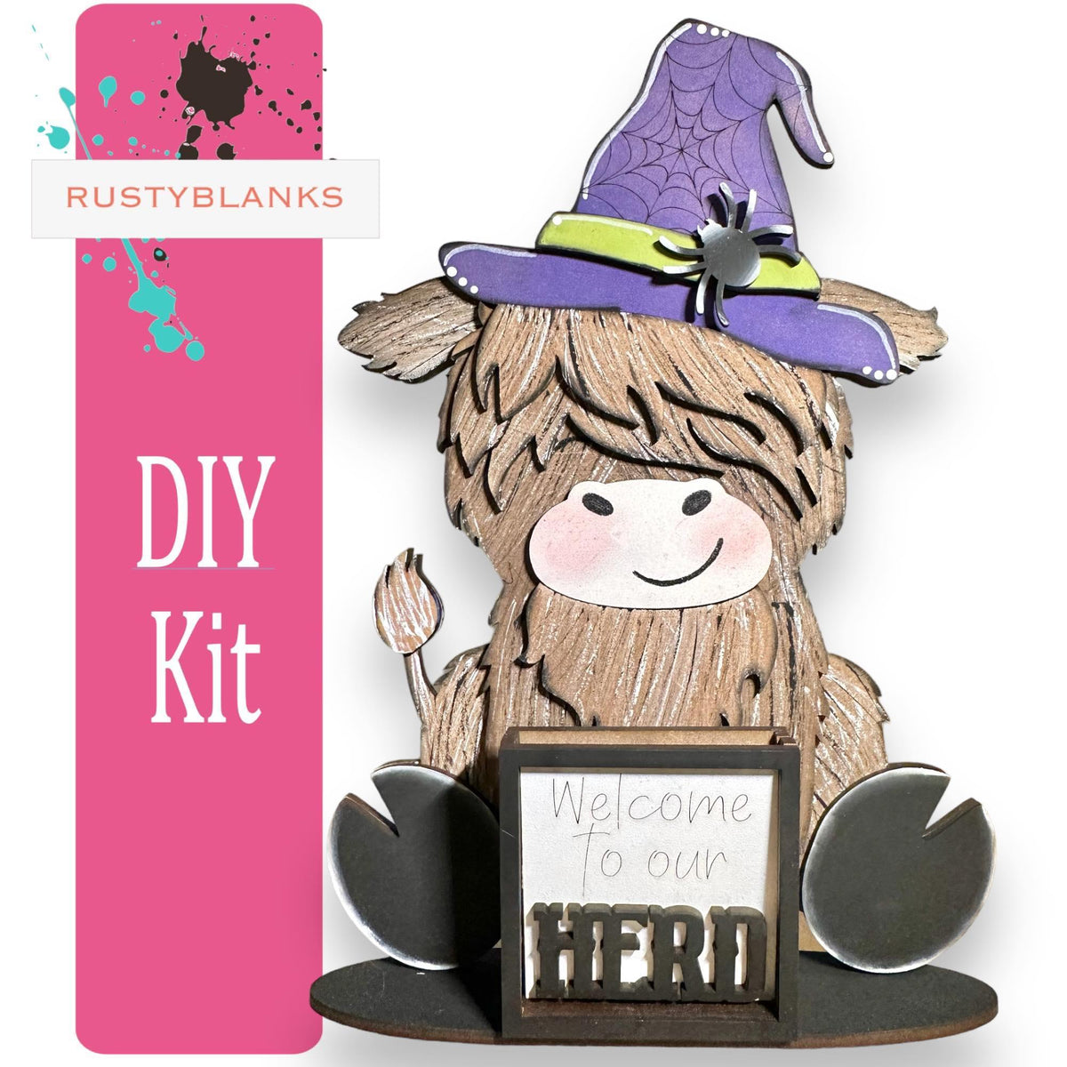 Interchangeable Highland Cow and Hats with a tile holder, Season DIY Decor - RusticFarmhouseDecor