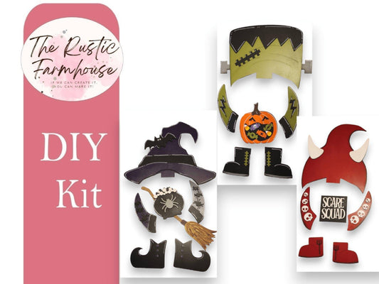 Interchangeable Standing Porch Gnomes, Halloween Gnome Add-On, Wood Gnomes - RusticFarmhouseDecor