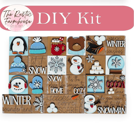 Interchangeable Winter Christmas Mini Tiles DIY Kit, Snowmen, Penguin, Bear - RusticFarmhouseDecor