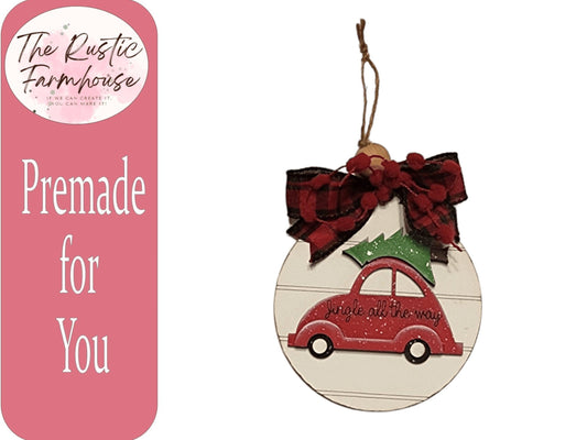 Jingle All the Way Volkswagen Bug Christmas Holiday Ornament Handpainted for You - RusticFarmhouseDecor