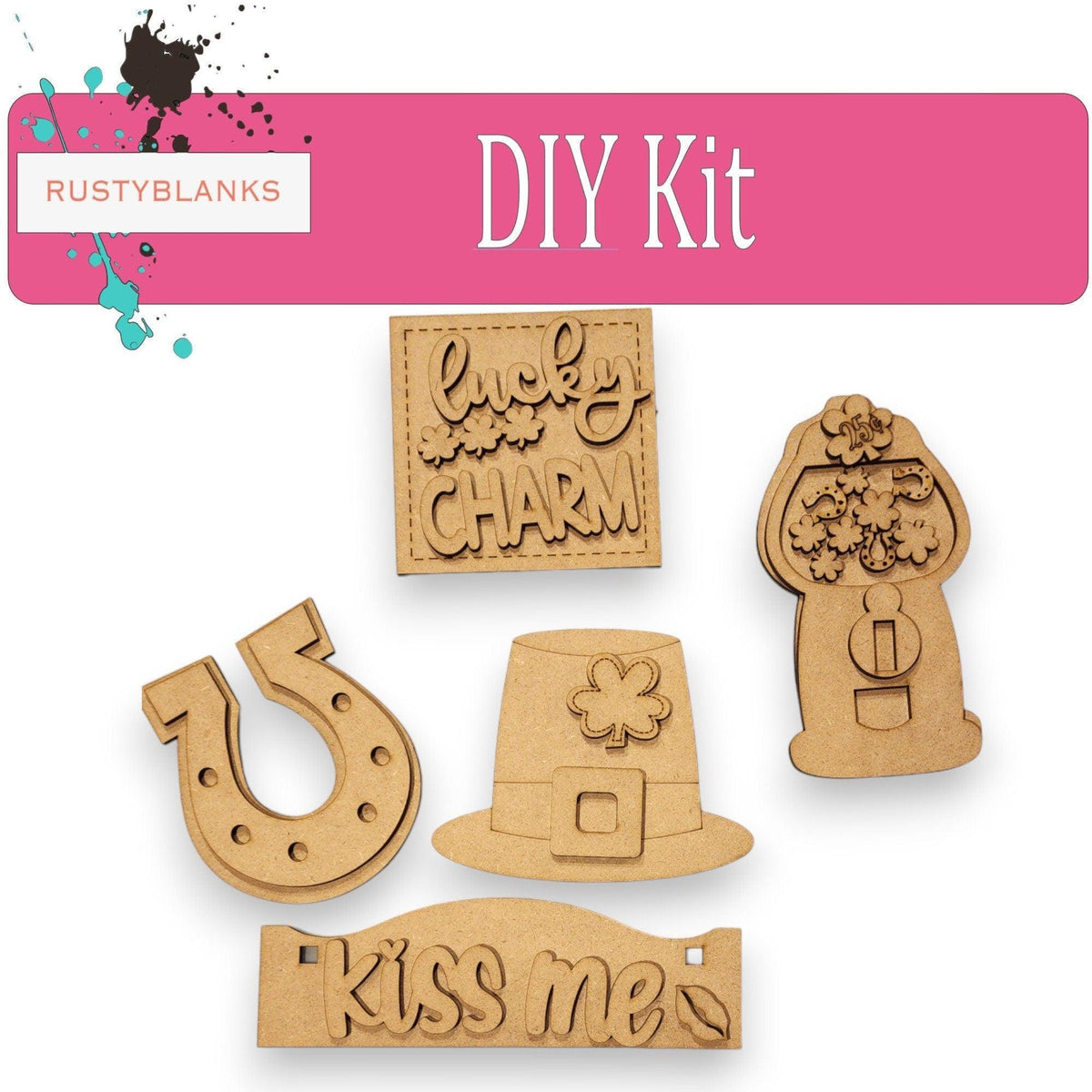 Kiss Me Lucky Charm St Pat's Interchangeable Inserts for our Window or House DIY Kit - RusticFarmhouseDecor