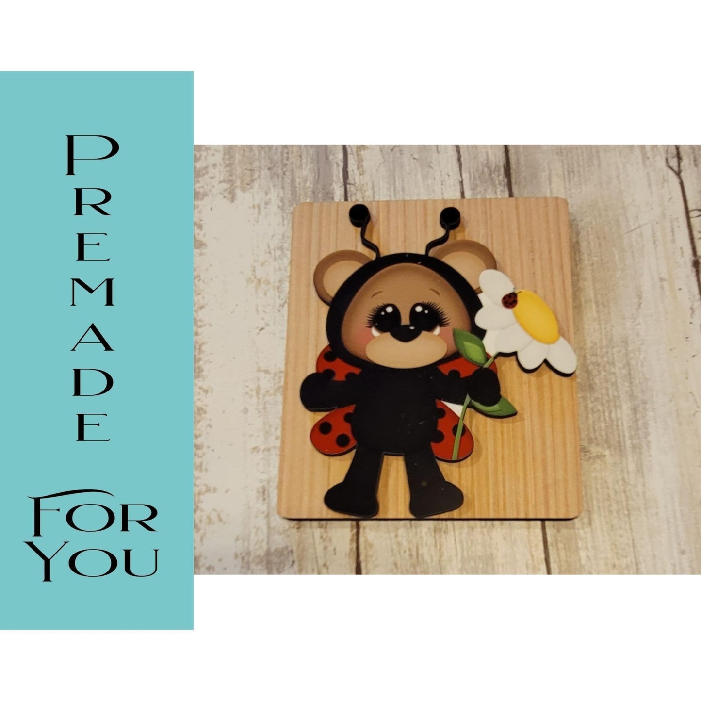 Ladybug holding flower Sign - RusticFarmhouseDecor