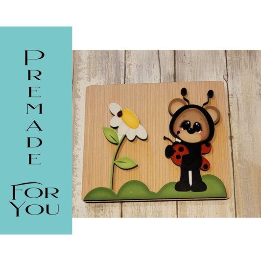 Ladybug standing by FlowerSign - RusticFarmhouseDecor