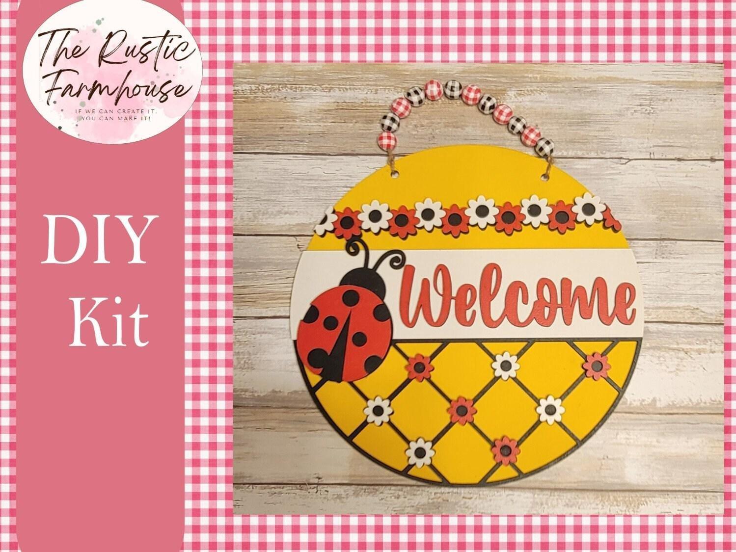 Ladybug Welcome Door Hanger DIY, Summer Welcome sign, Ladybug Welcome Sign, Ladybug Sign - RusticFarmhouseDecor