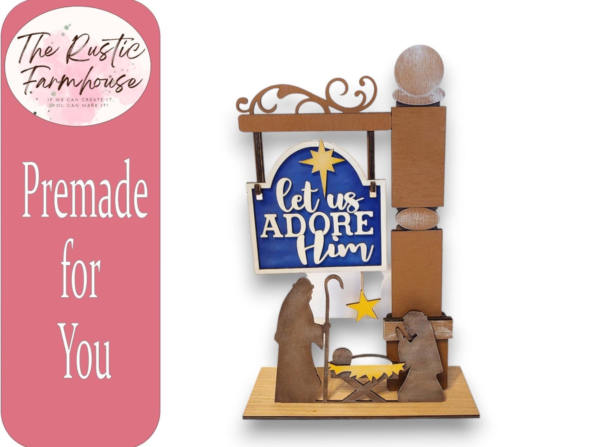 Let Us Adore Him Sign and insert for our Mini Interchangeable Posts - RusticFarmhouseDecor