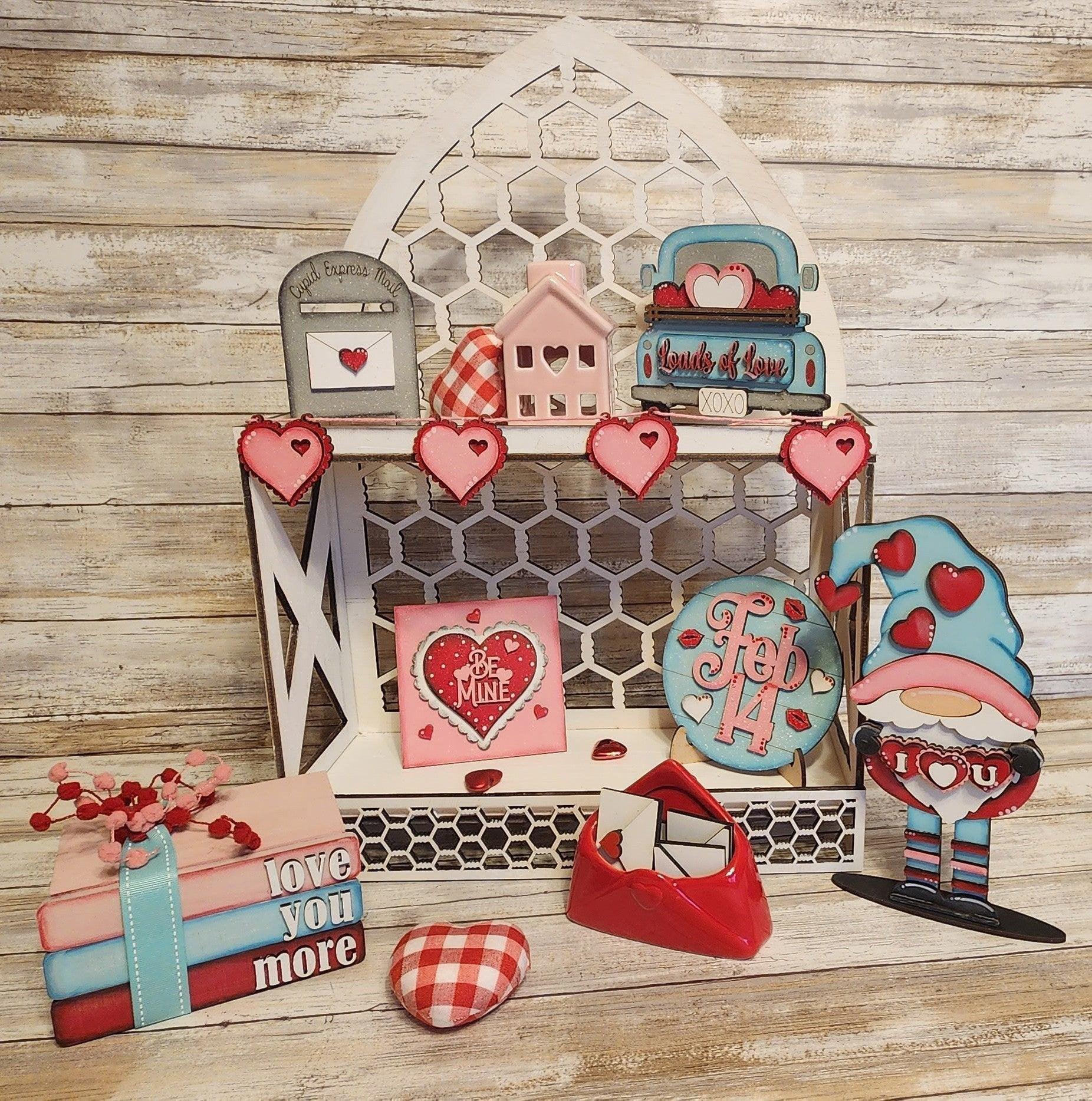 Loads of Love, Be Mine Valentines Tiered Tray Set , Tiered Tray, Shelf Sitter - RusticFarmhouseDecor