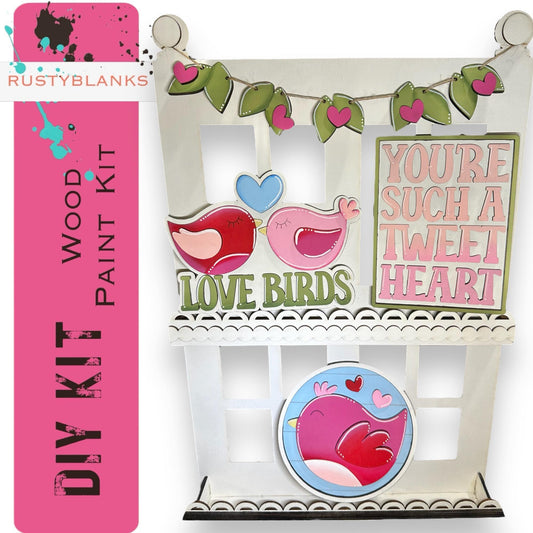 Love Birds Valentines Tiered Tray Set , DIY Tiered Tray, Shelf Sitter - RusticFarmhouseDecor