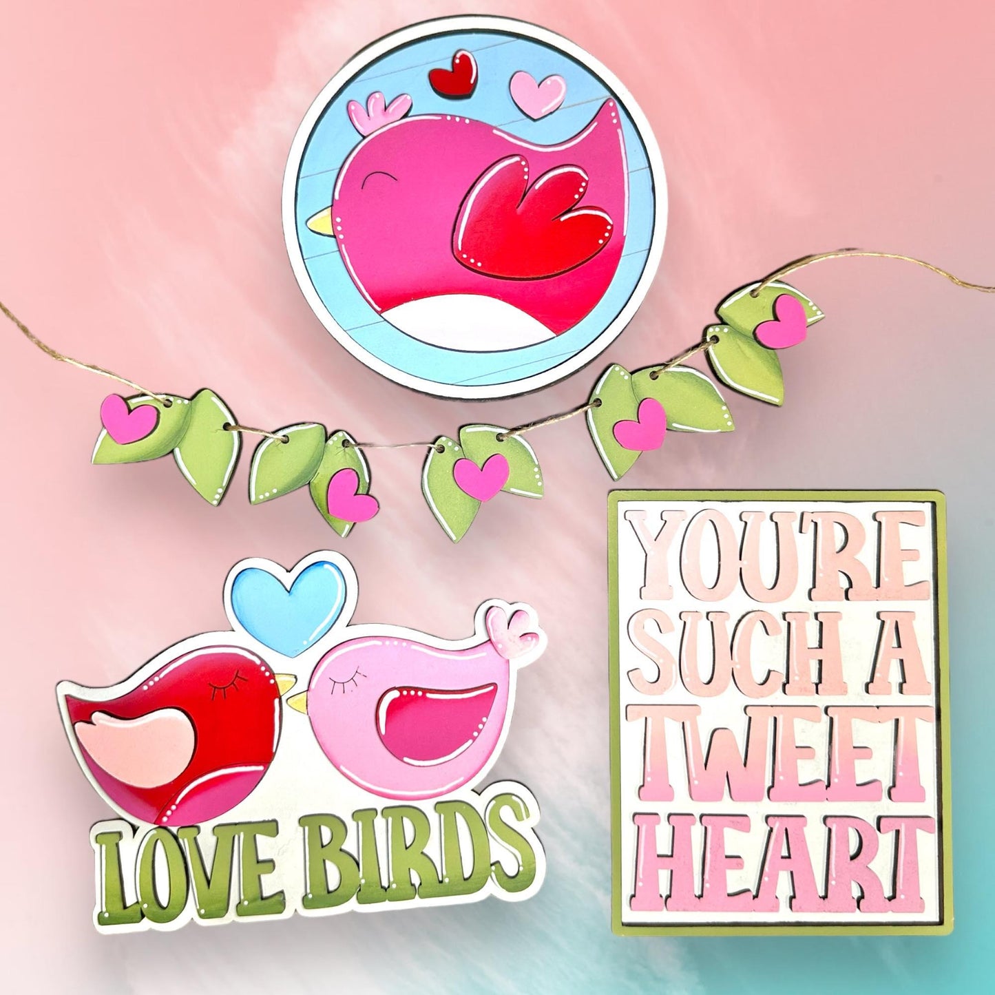 Love Birds Valentines Tiered Tray Set , DIY Tiered Tray, Shelf Sitter - RusticFarmhouseDecor