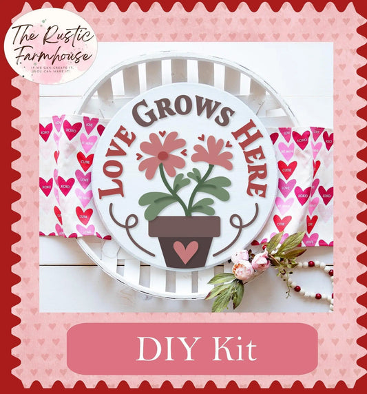 Love Grows Here Valentines Door Hanger DIY - RusticFarmhouseDecor