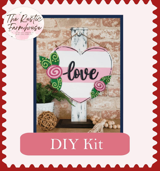 Love Heart Valentines Door Hanger DIY with roses - RusticFarmhouseDecor