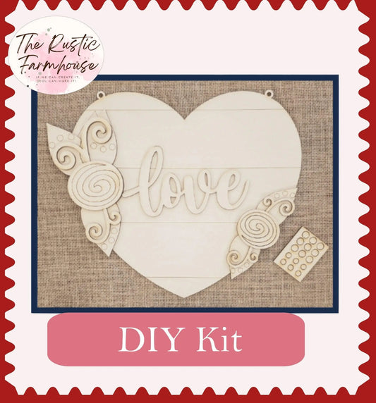 Love Heart Valentines Door Hanger DIY with roses - RusticFarmhouseDecor