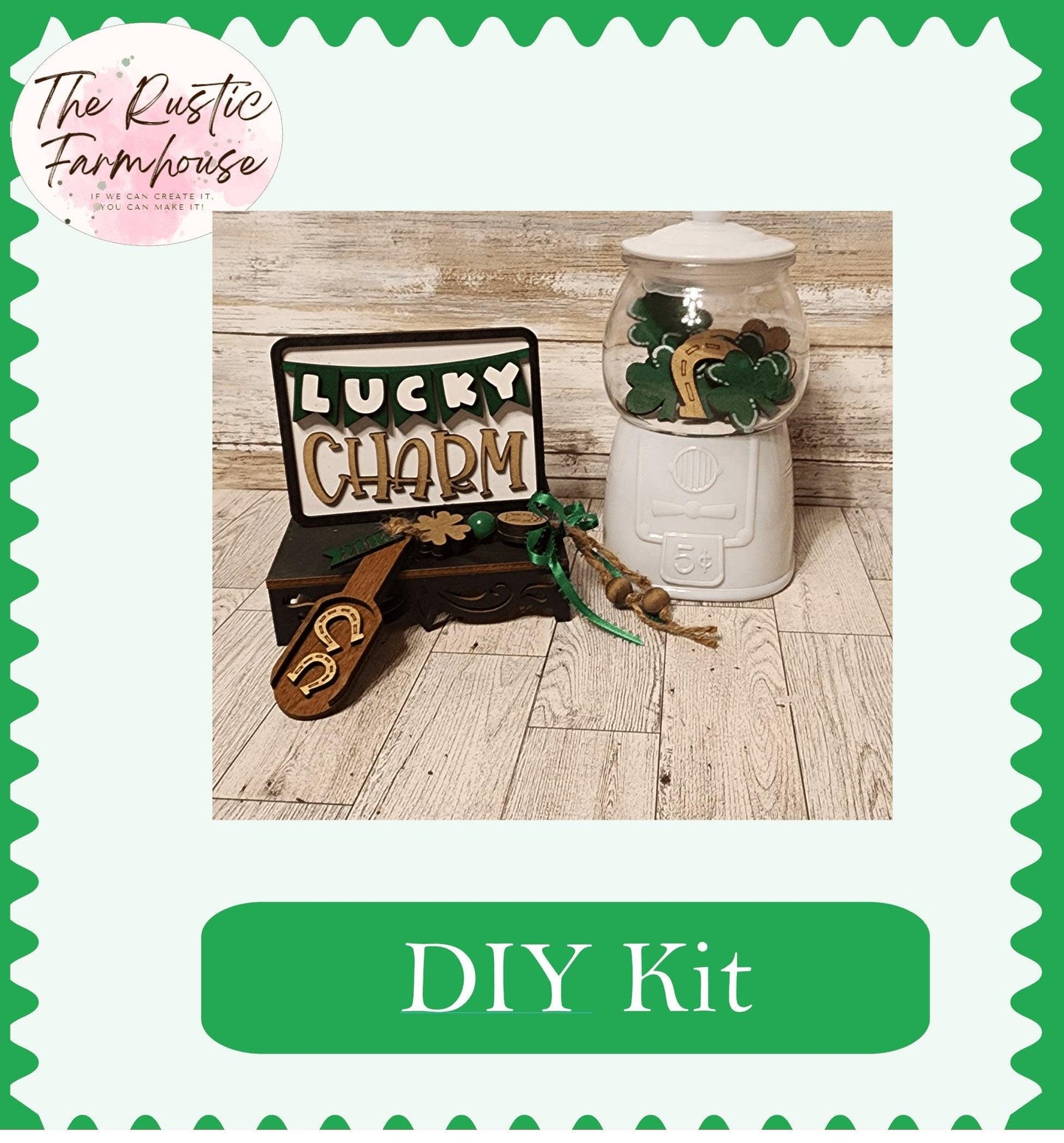 Lucky Charm Sign, filler and scoop Tiered Tray Set - DIY - RusticFarmhouseDecor