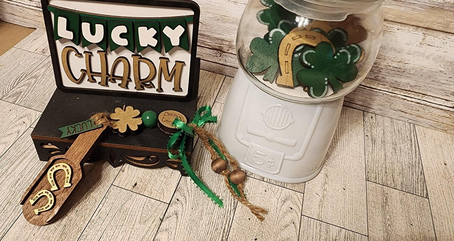 Lucky Charm Sign, filler and scoop Tiered Tray Set - DIY - RusticFarmhouseDecor