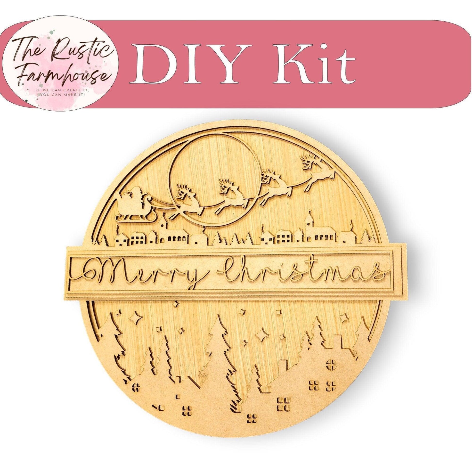 Merry Christmas Door Hanger - Santa Sleigh - DIY Decor Kit - RusticFarmhouseDecor