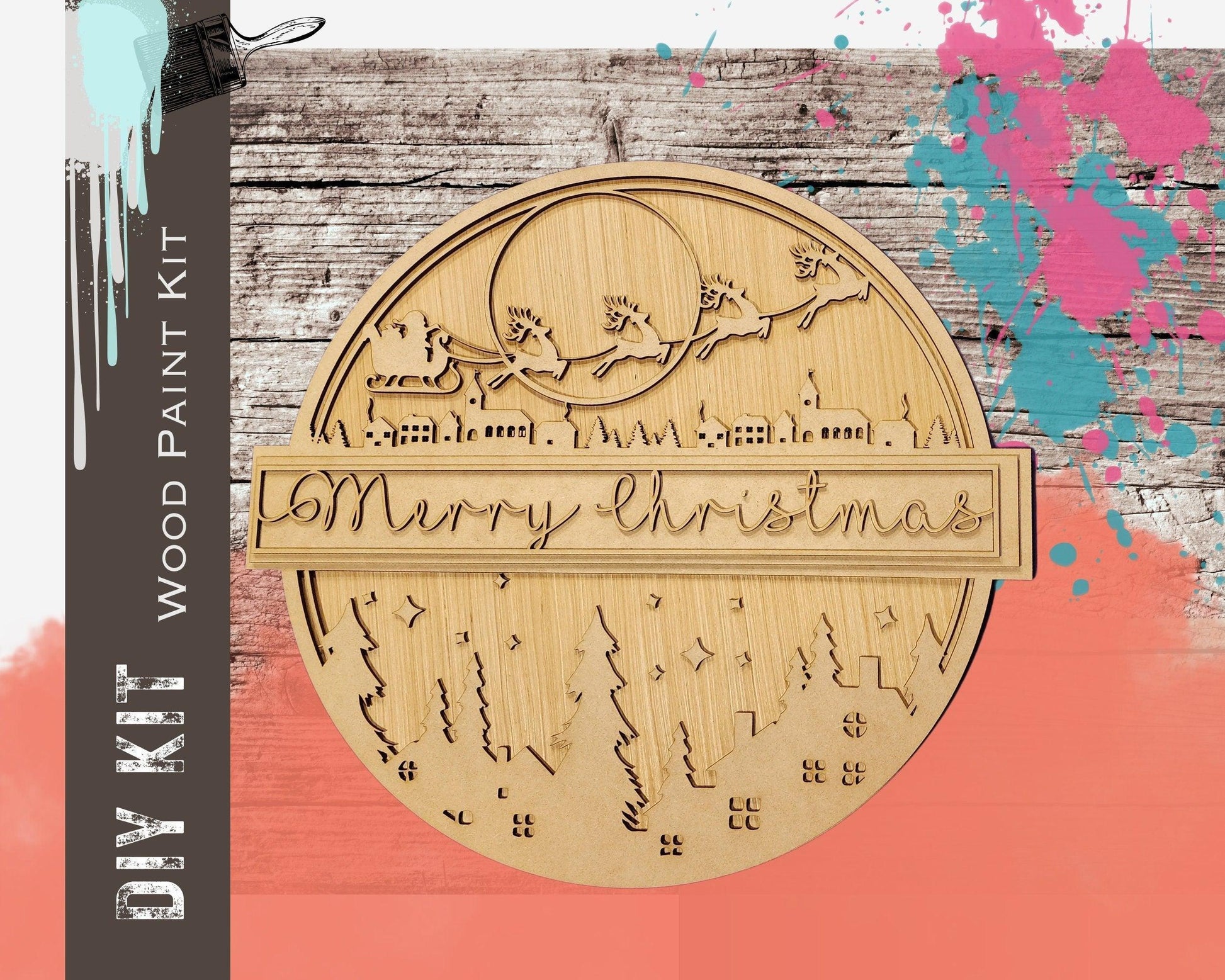 Merry Christmas Door Hanger - Santa Sleigh - DIY Decor Kit - RusticFarmhouseDecor
