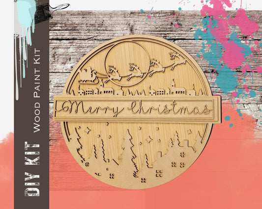 Merry Christmas Door Hanger - Santa Sleigh - DIY Decor Kit - RusticFarmhouseDecor