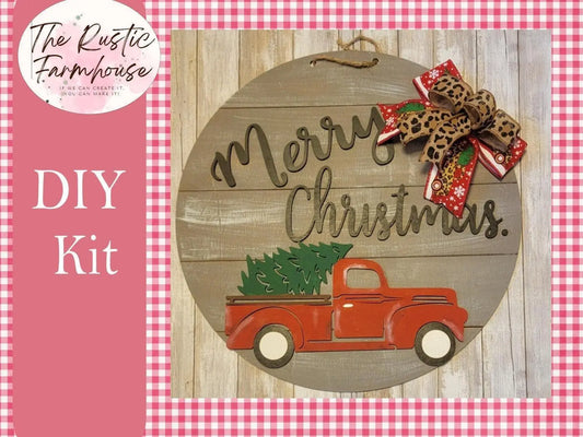Merry Christmas Truck with Tree Door Hanger - RusticFarmhouseDecor
